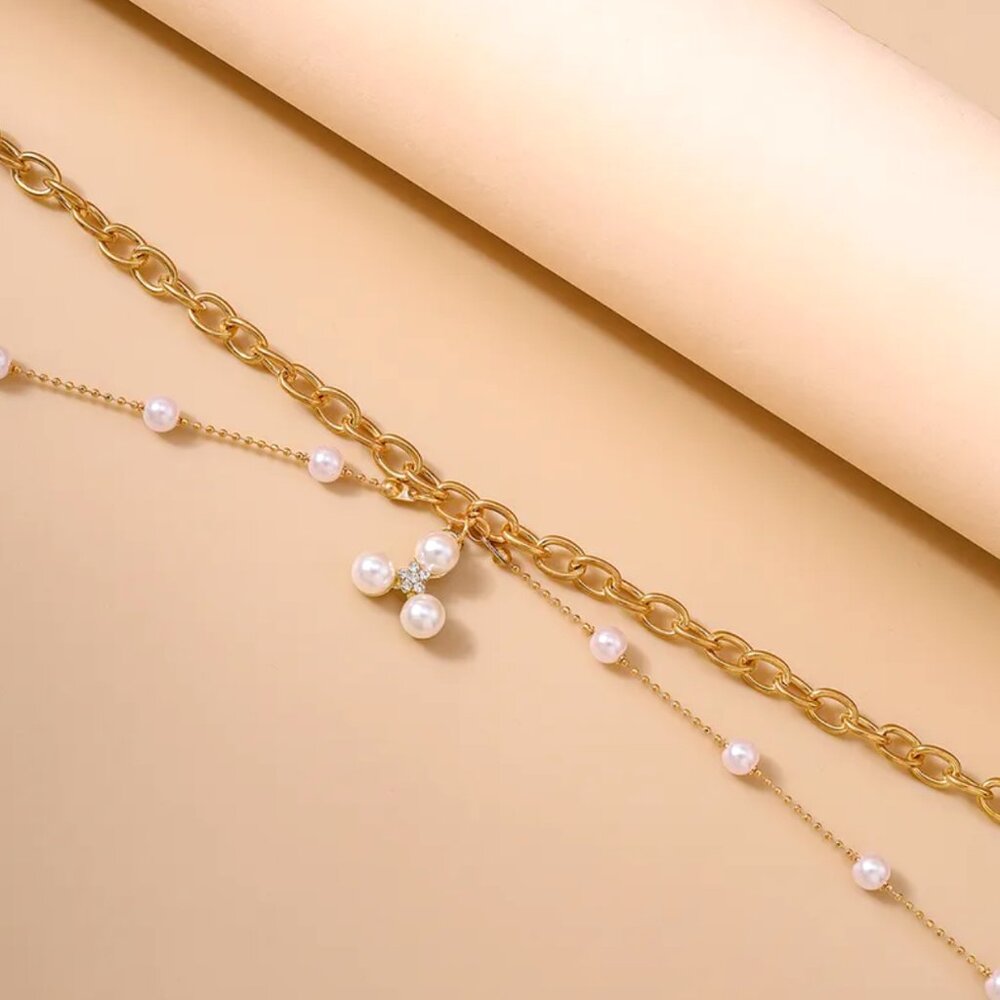 NEW Gold and White Pearl Elegant Waist Chain Belt Layered Belly Chain - Picture 5 of 7